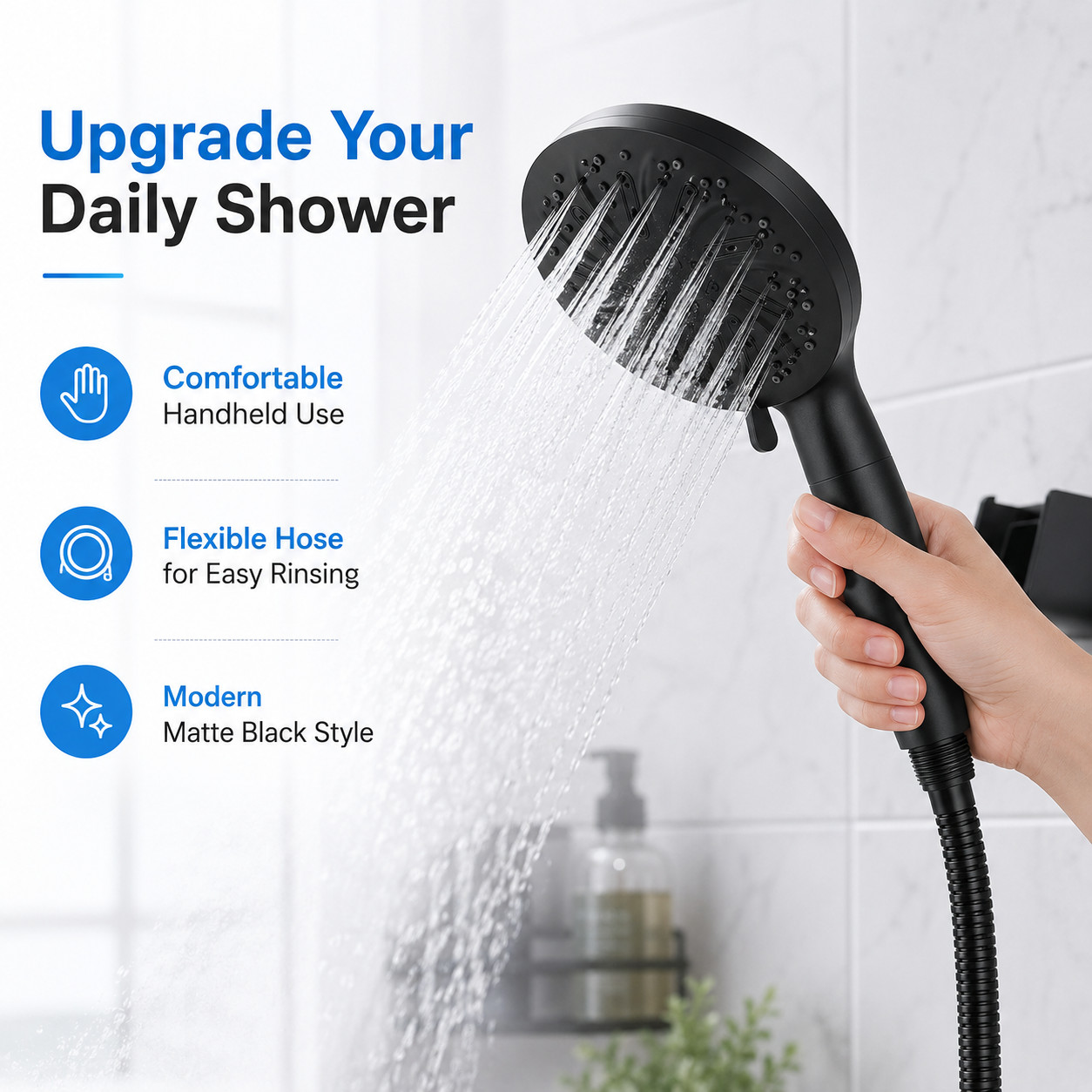 10 Spray Modes High Pressure Handheld Shower Head Set Matte Black w/ 5FT Hose gallery