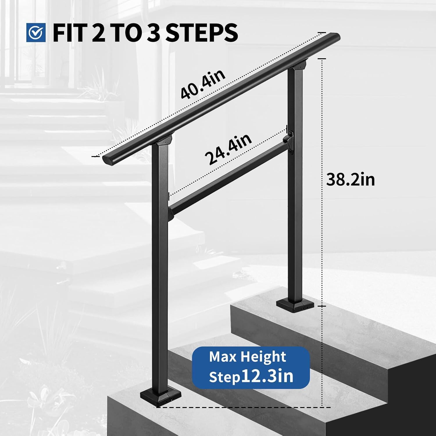 LMYYGOO Outdoor/Indoor Railing - Flexible Wrought Iron Handrail, 2-3 Steps gallery