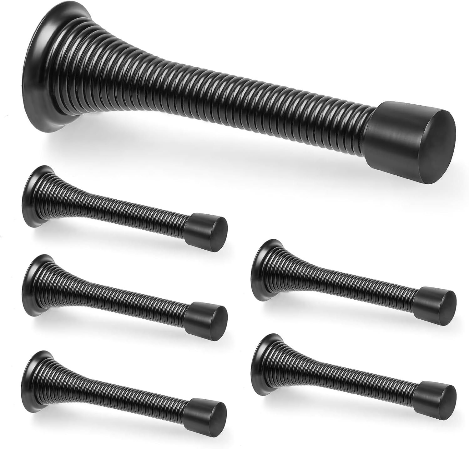 Spring Door Stop Wall Mount Heavy Duty Rubber Bumper Tip Black 6 Pack gallery