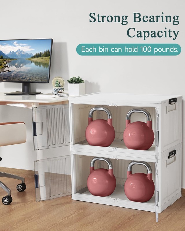 97QT Stackable Lockable Storage Bins with Lids - Folding Cabinet with Doors &... gallery