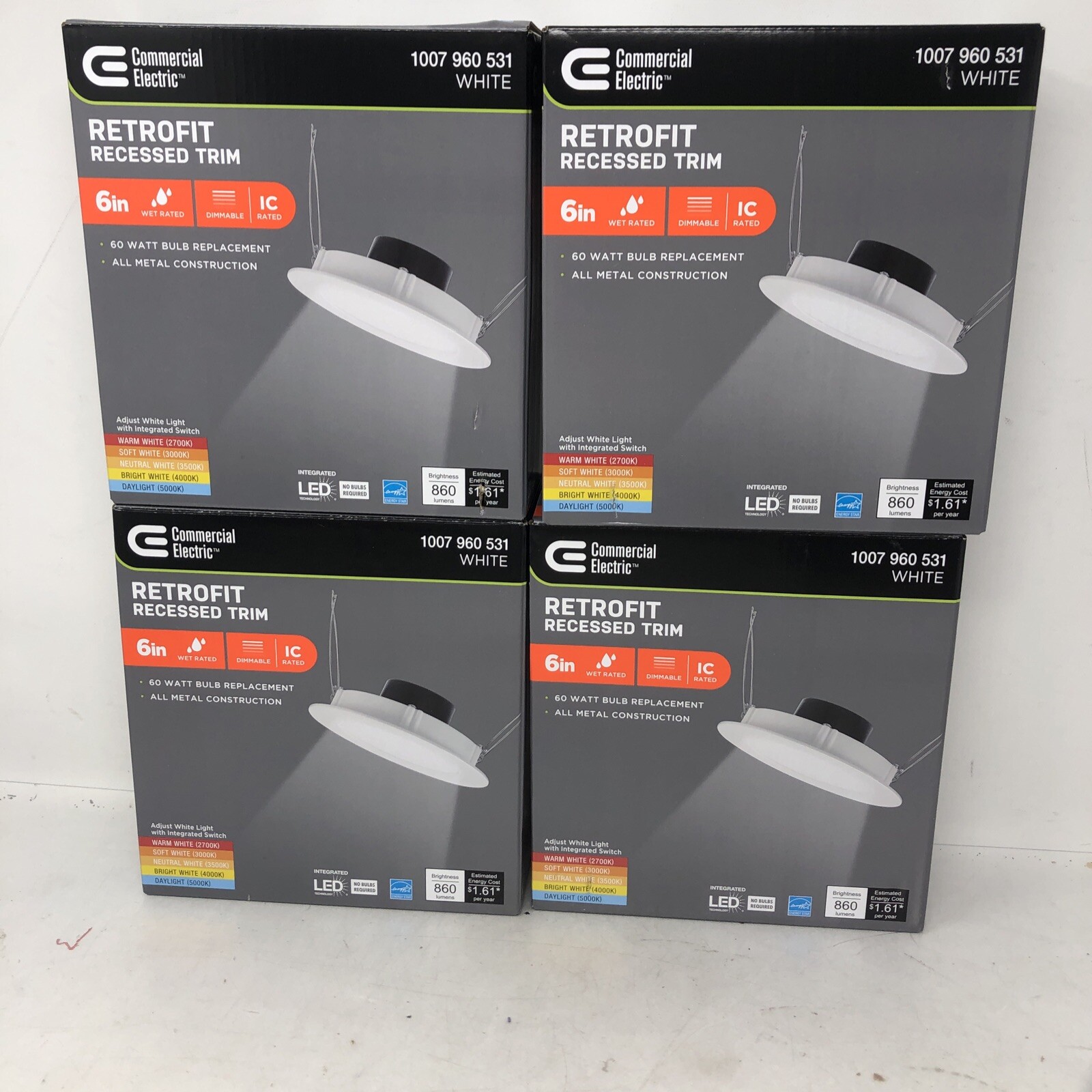 Commercial Electric LED 6 inch White Retrofit recessed trim {1007-960-531} QTY:4 gallery