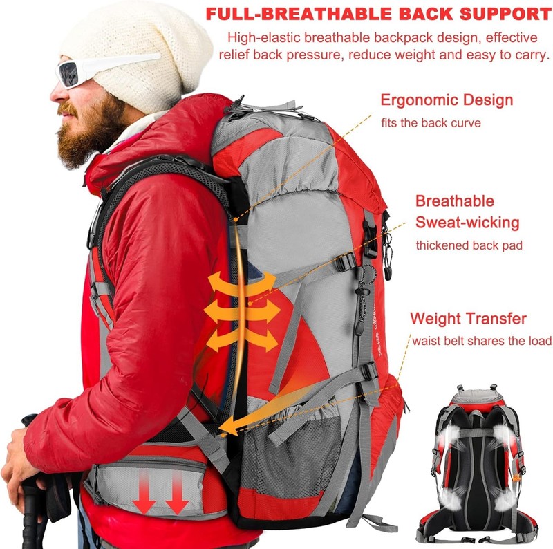 50 Liter Hiking Daypack - Waterproof Backpack with Multiple Pockets & Rain Cover 5
