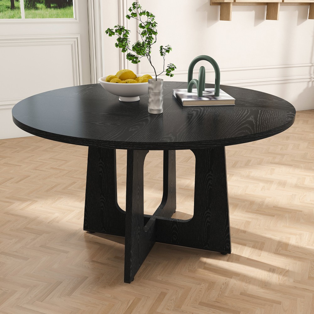 4 - 47 Inch Farmhouse Kitchen Table, MDF Circle Table with Wood Grain Finish gallery
