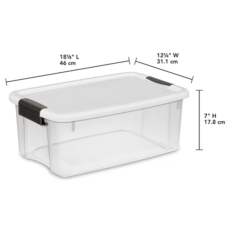 Sterilite 18 Qt Clear Plastic Stackable Storage Bin w/ White Latch Lid, (6 Pack) gallery