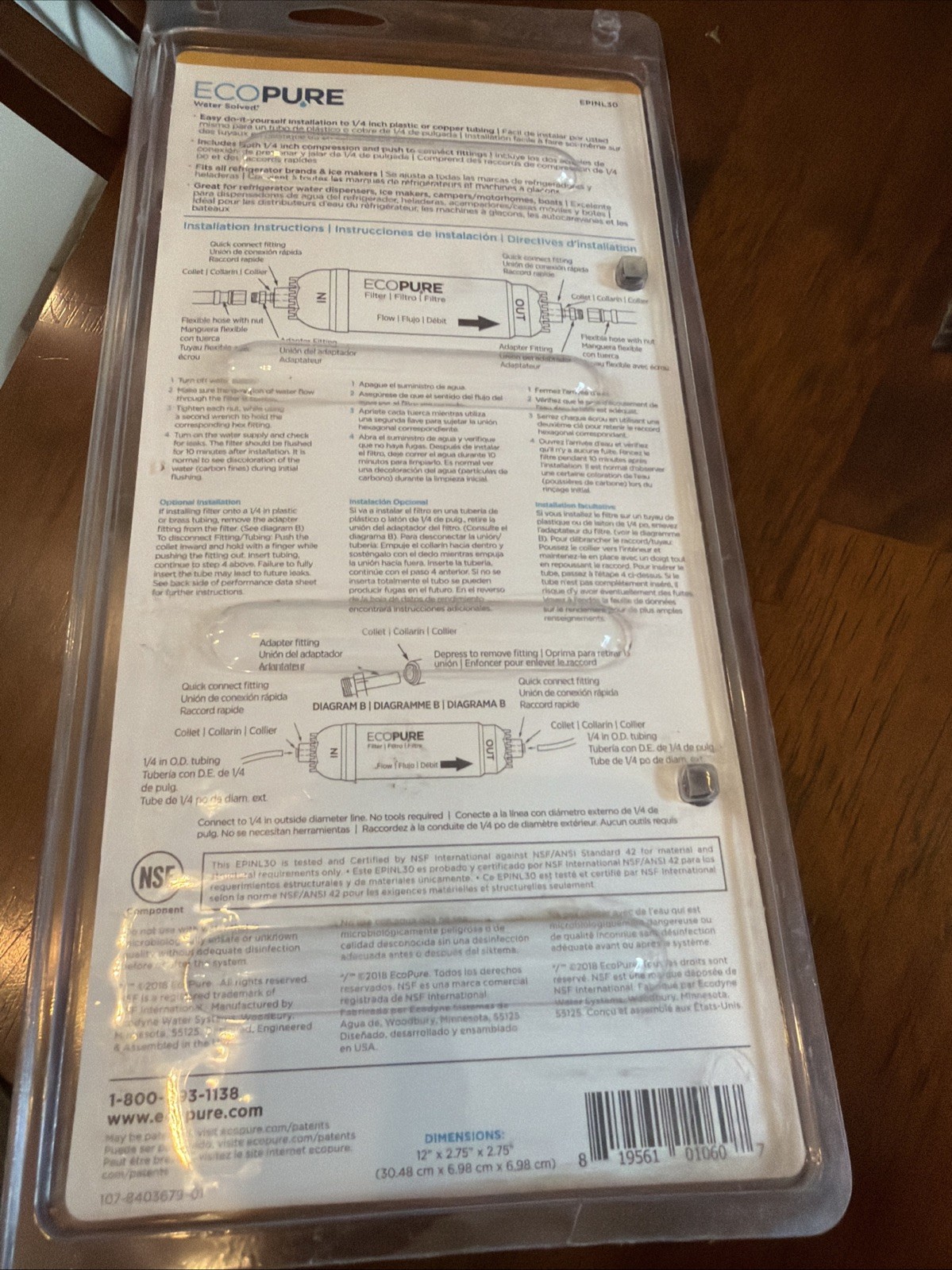 EcoPure EPINL30 5 Year In-Line Refrigerator Filter. Brand New/Sealed/Replacement gallery
