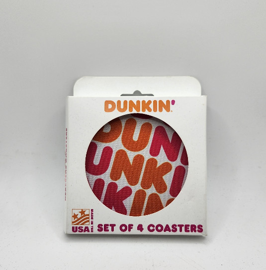 BRAND NEW SEALED VINTAGE DUNKIN' DONUTS COASTERS - SET OF 4 RETRO NEOPRENE gallery