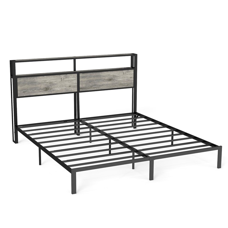 Full Queen King Bed Frame with Storage Headboard ,Charging Station & LED Lights gallery