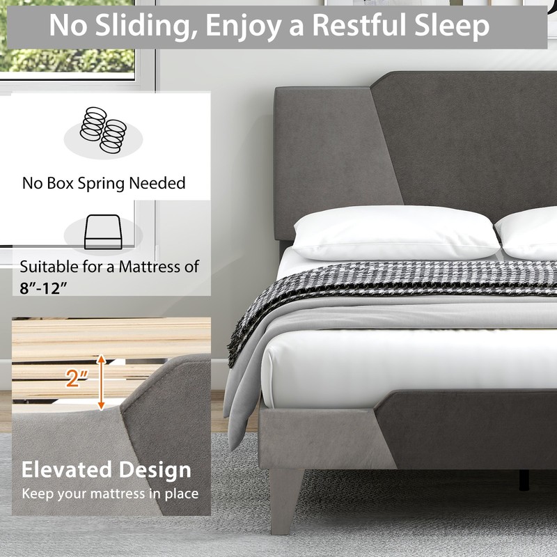 Full Size Upholstered Platform Bed Frame Velvet Headboard Mattress Foundation gallery