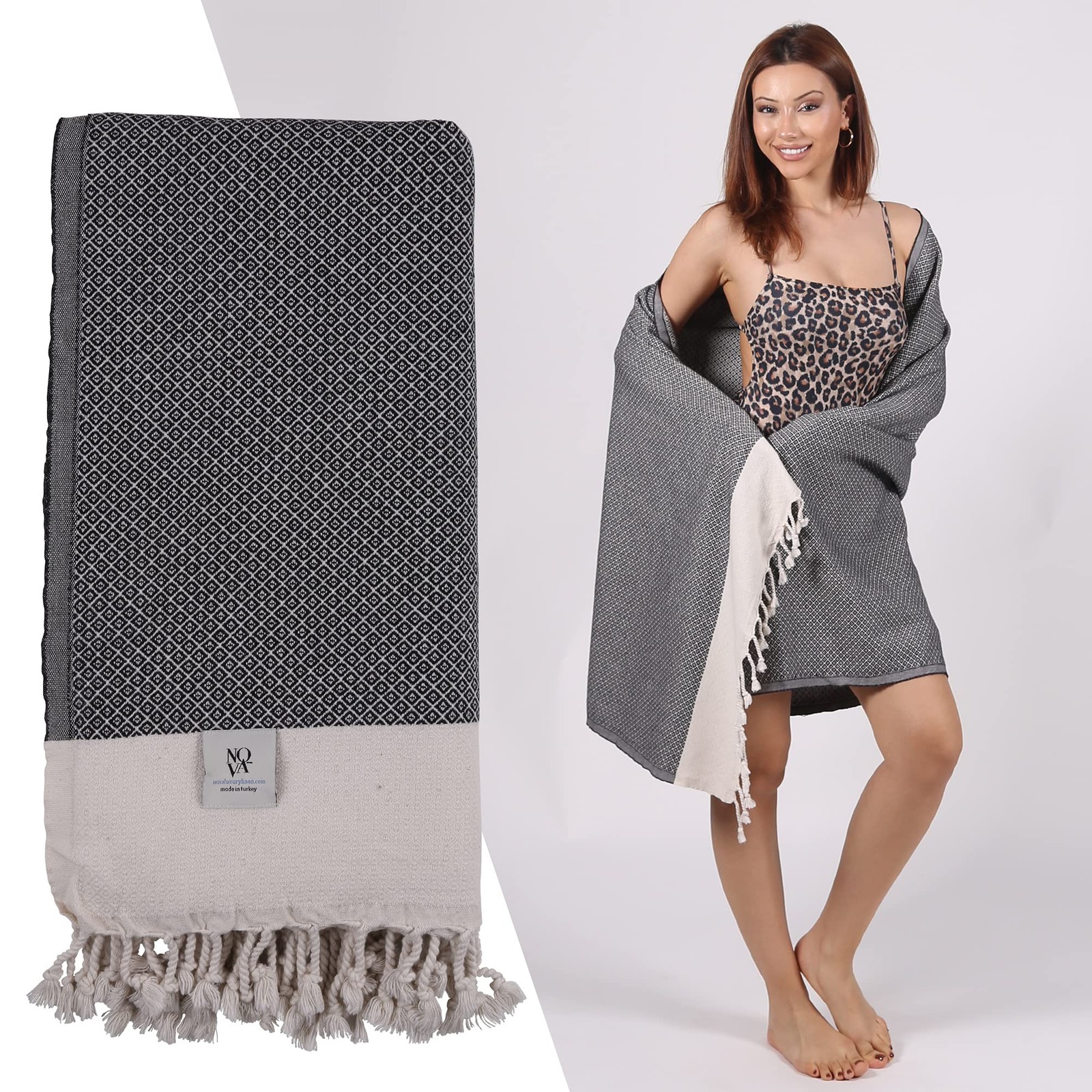 NOVA Luxury Linen - Quick Dry Turkish Beach Towels | 100% Organic Cotton, Sand gallery