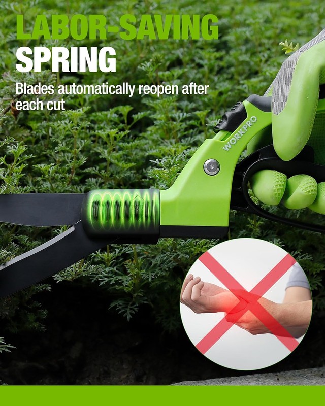 WORKPRO 15" Grass Shears Handheld Grass Clippers 360° Swivel Blade Grass Cutter gallery