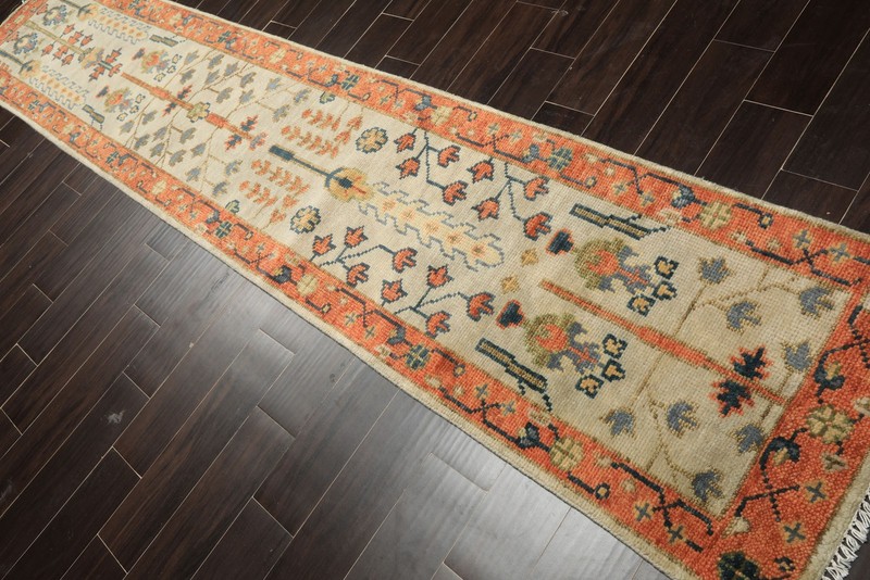 2'5''x12'2'' Runner Hand Knotted Wool Beige, Burnt Orange Oushak Traditional Rug gallery