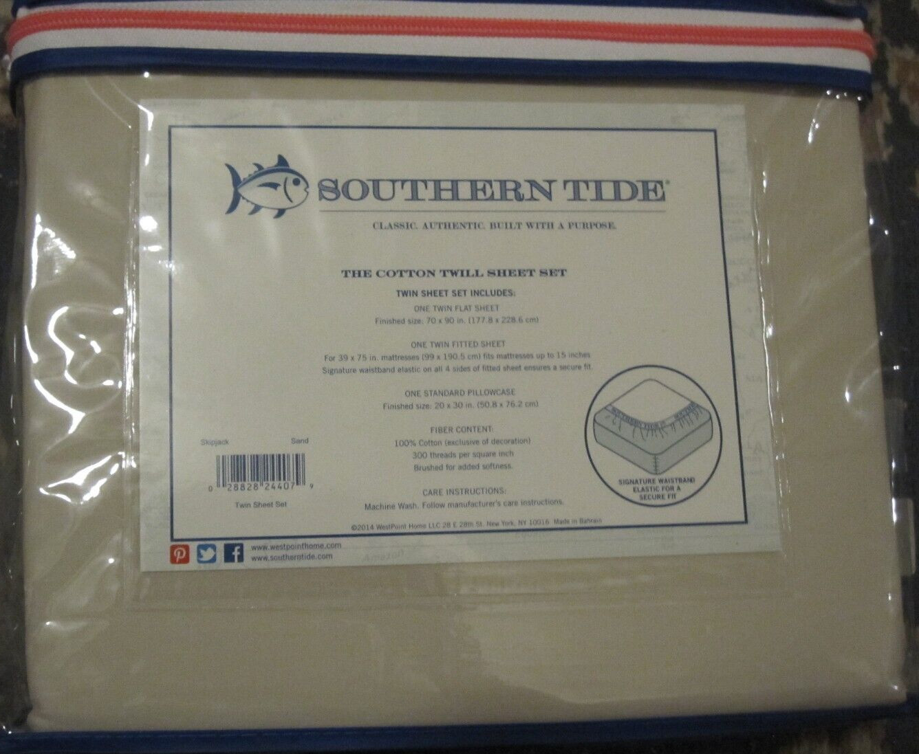 TWIN Southern Tide The Skipjack Collection Cotton Twill Sheets in Sand NWT gallery