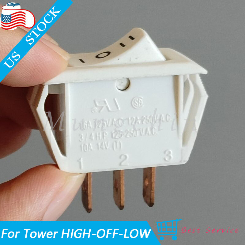 Tower HIGH-OFF-LOW Rocker Switch Maintained 3Position 16A 125VAC 12A 250VAC 3Pin gallery