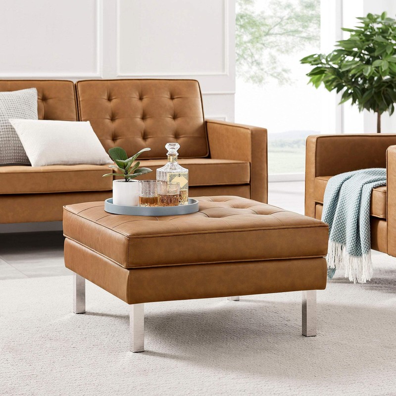 Loft Tufted Vegan Leather Ottoman gallery