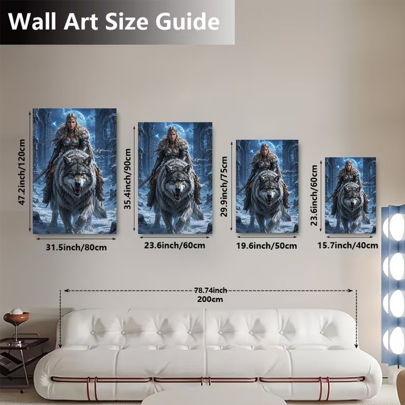Viking Shieldmaiden Wolf Canvas Wall Art Dark Fantasy Ice Castle Print Nordic gallery