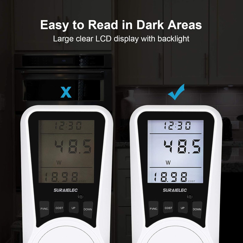 Watt Meter, Plug-In Socket Power Meter, Auto Cost Calculator, Backlit Large Disp gallery