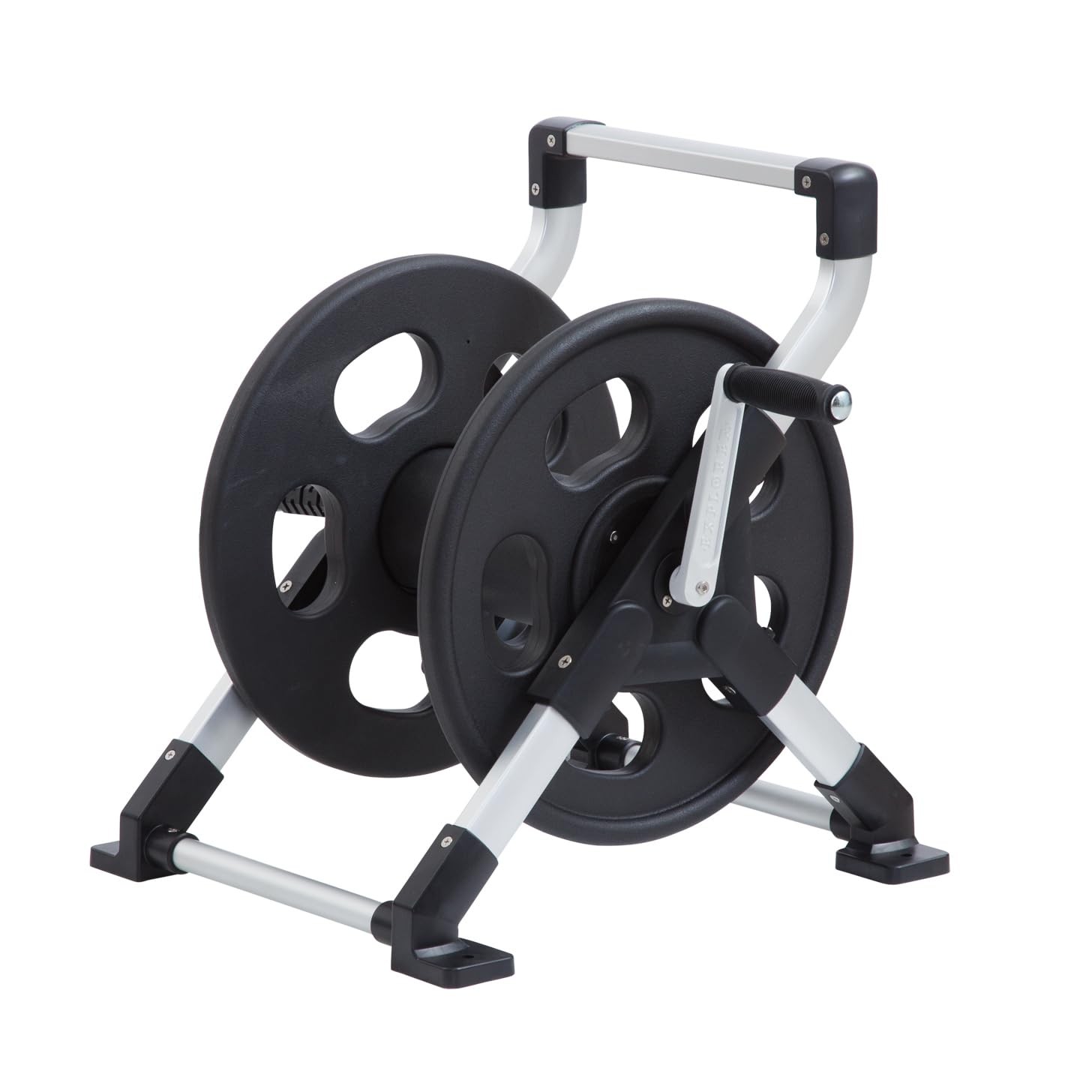 306 Explorer Floor Wall Mount Hose Reel Holds 150 Feet 5/8 Inch Silver Black gallery