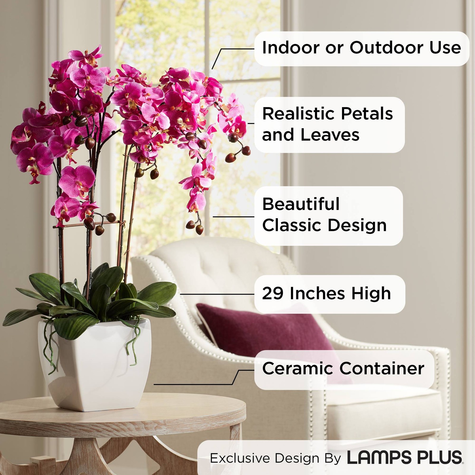 Potted Faux Artificial Flowers Realistic Purple Fuchsia Orchid in Pot Home Decor gallery