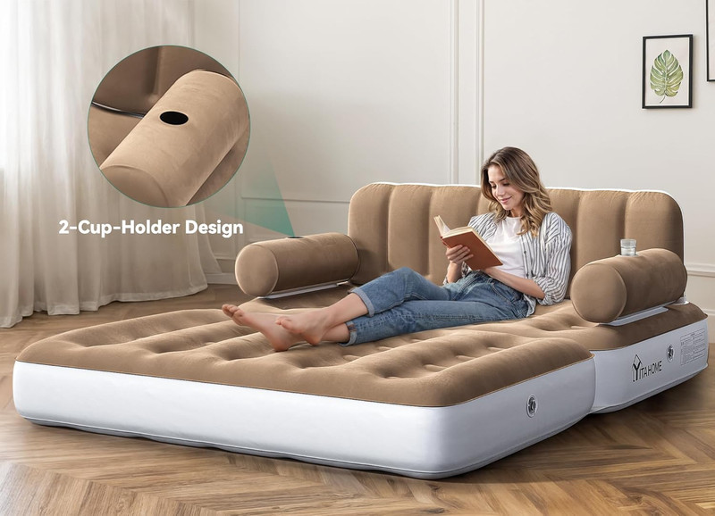 Queen Size Inflatable Sofa Bed with Headboard and Pump, Convertible Blow up Couc gallery