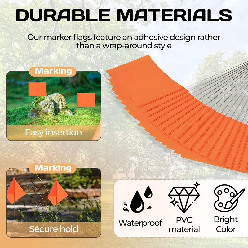 20Pack Orange Marking Flags,Writable | 15X4X5 Inch,Pvc Small Lawn Marking Flags, gallery