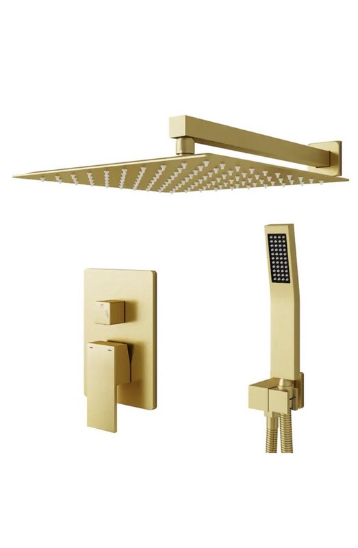 Rain Shower System with Handheld Spray and Valve Included Brushed Gold gallery