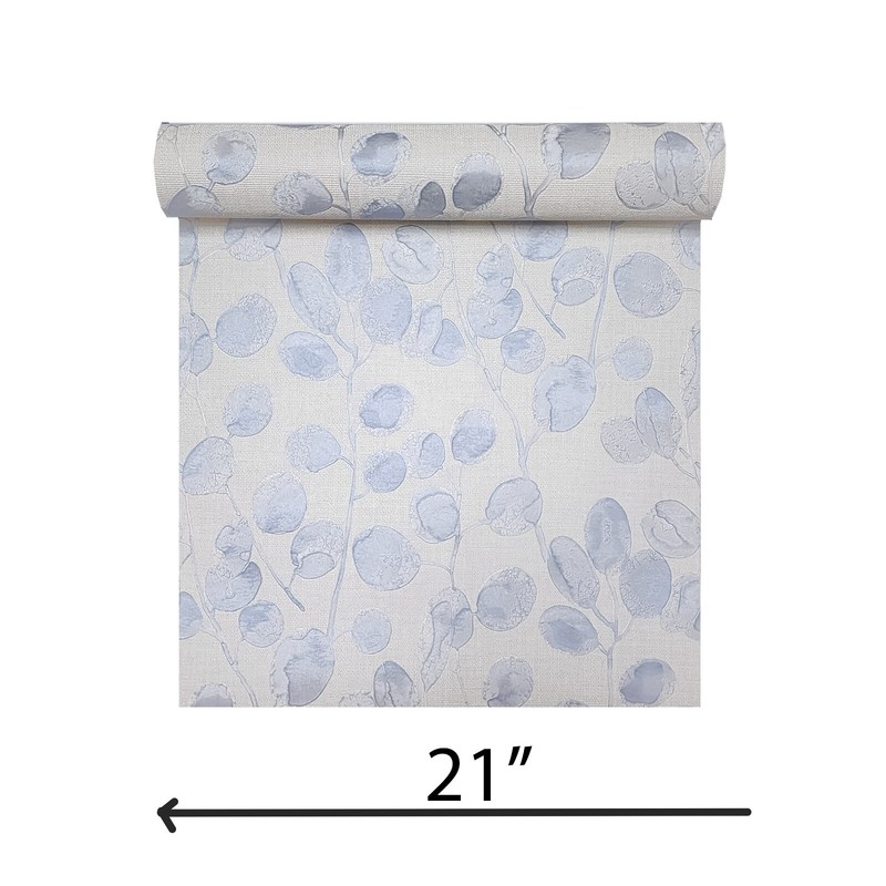 Off White silver- blue eucalyptus trail leaves faux fabric textured Wallpaper 3D gallery