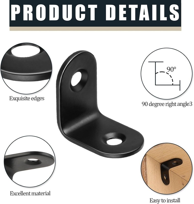 10-100 x L Bracket Corner Brace Sets Black Stainless Steel 90 Degree Right Angle gallery
