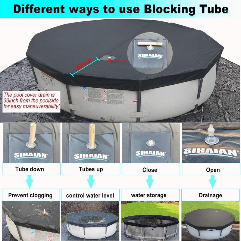 SIHAIAN 22 Ft Pool Cover, with Automatic Drain Round 22Ft, Black gallery