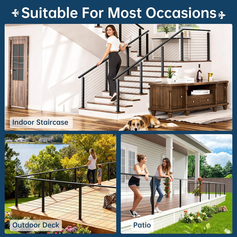 8Ftx2Inx1In Black Cable Railing Handrail 2 Pack, Stainless Steel T304 Rectangula gallery