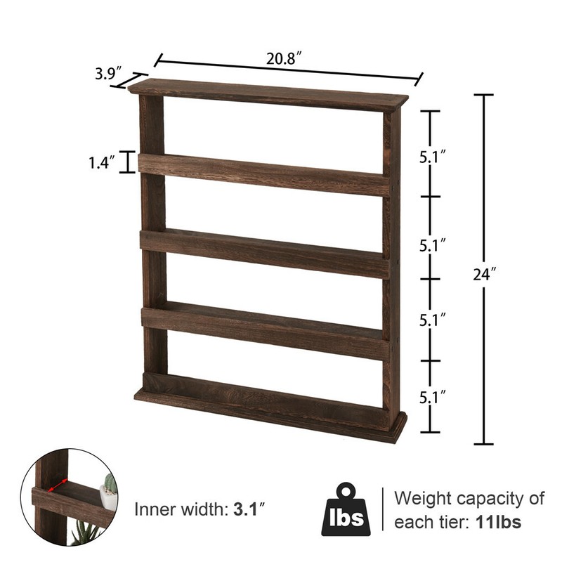 Rustic Torched Wood Wall-Mounted 4-Tier Spice Rack Hanging Spice Shelf Storage gallery