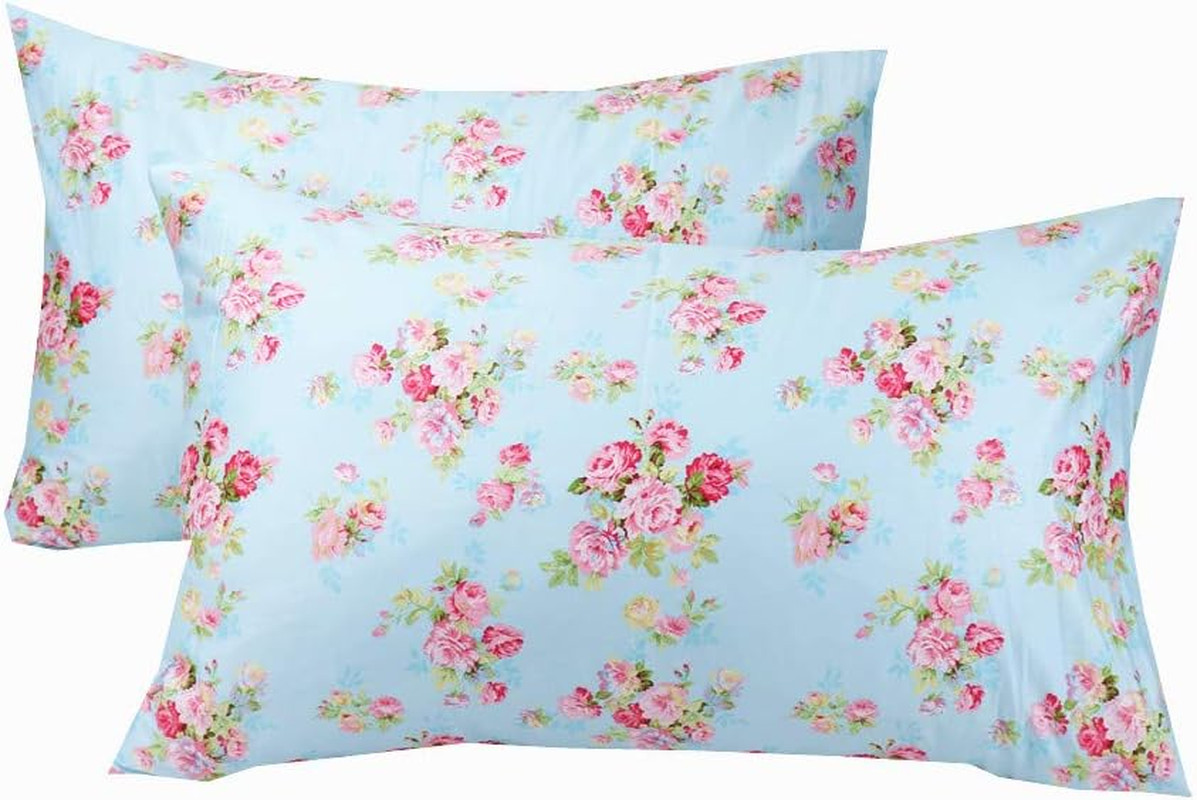 Cotton Pillow Cases Standard Size Set of 2, Flower Printed Queen Pillowcases, Pr gallery