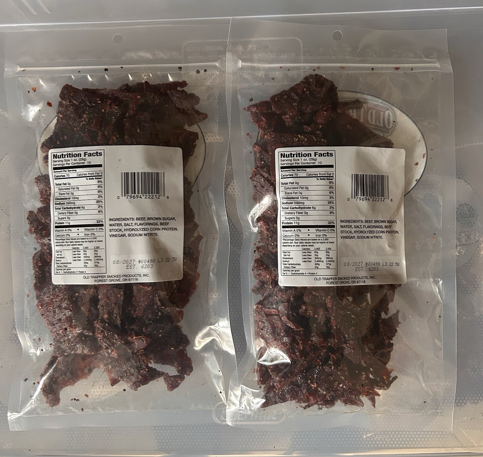 Lot Of [2] Old Trapper Peppered Beef Jerky, 10oz Bags, Exp 01/2027, 06/27, 07/27 gallery