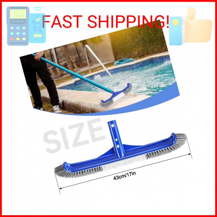 Pool Brush Head, 17" Pool Brushes for Cleaning Pool Walls, Curved Ends High-Effi gallery