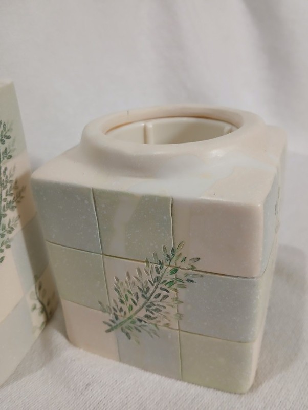 Bathroom Set Soap Dispenser & Dixie Cup Dispenser Hand Painted Ceramic Green gallery