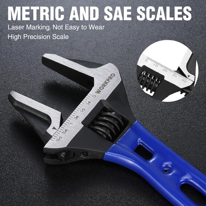 WORKPRO 4-inch Stubby Adjustable Wrench Metric/SAE Extra Wide Jaw Opening Wrench gallery