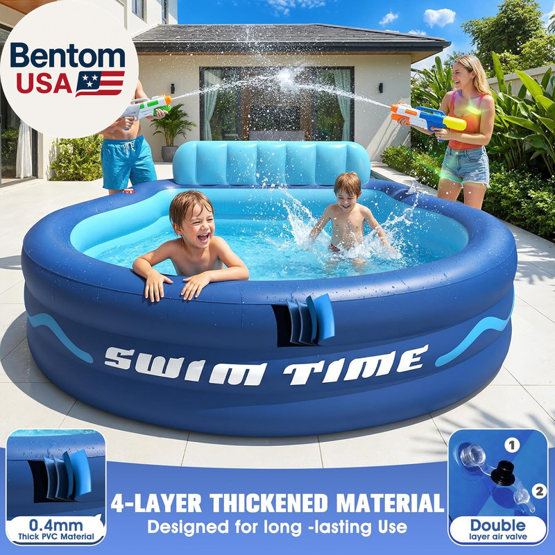 Inflatable Pool with Seats and Headrest,Oversized Thickened Large Blow up Pool f gallery