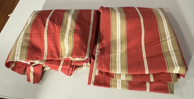 Pottery Barn Harrison Stripes Lined Curtain Panels 50x96" 2 Panels Red Tan EUC gallery