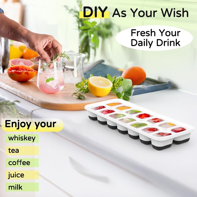 Ice Cube Tray 5 Pack, Stackable Silicone Ice Cube Trays with Lid– Easy Release gallery
