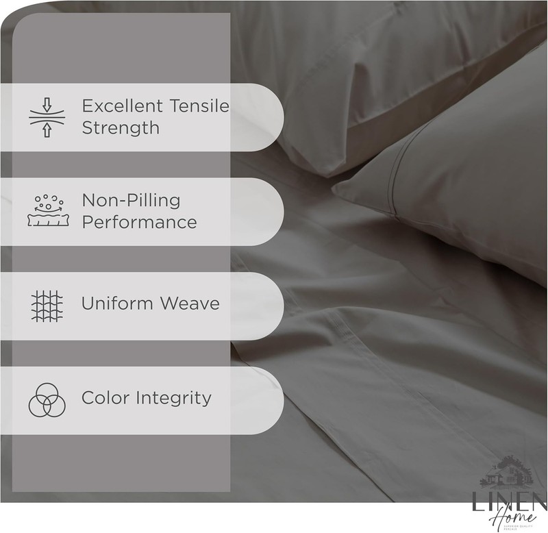 100% Cotton Percale Sheets King Size, Charcoal, Deep Pocket, 4 Pcs, Crisp Cool gallery