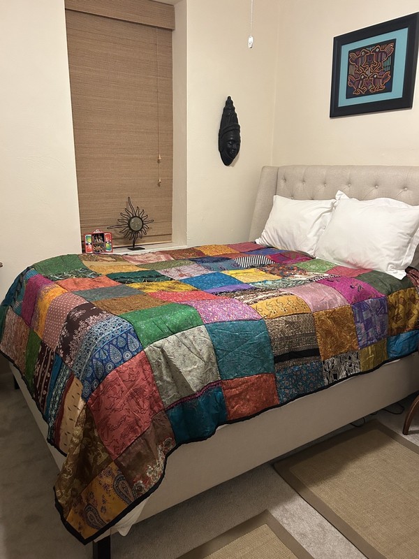 Sacred Threads Bohemian Silk Patchwork Quilt. 78”X 93”. Made In India gallery