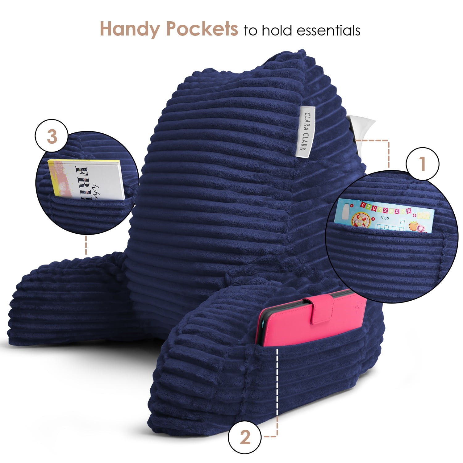 Backrest Reading Pillow,Shredded Memory Foam Bed Rest Pillow,Medium,Navy Blue gallery