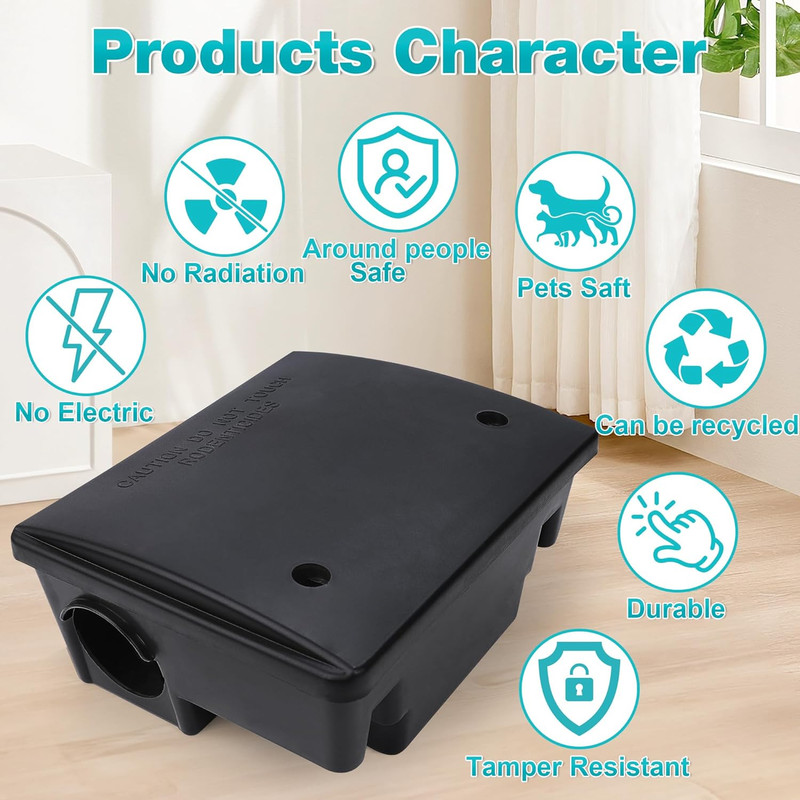 Rat Bait Stations 4 Pack - Mouse Bait Station with Key-Locking Box Child & Pet-S gallery