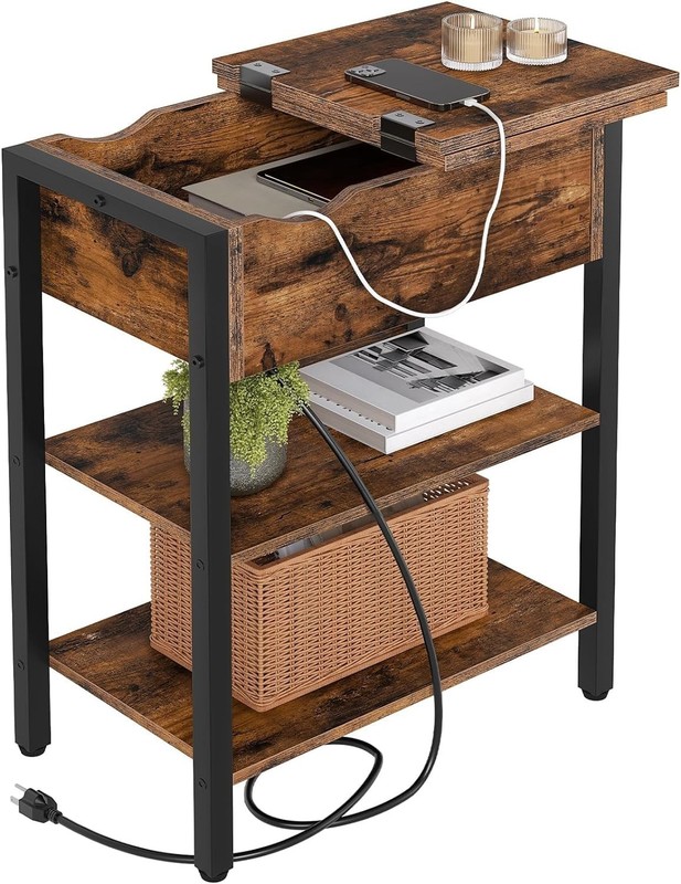Functional Rustic End Table with Charging Station and Easy Assembly Instructions gallery