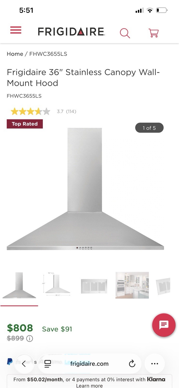 FRIGIDAIRE 36" Wall Mount Chimney Range Hood w/ 3-Speed 400 CFM Fan - FHWC3655LS gallery