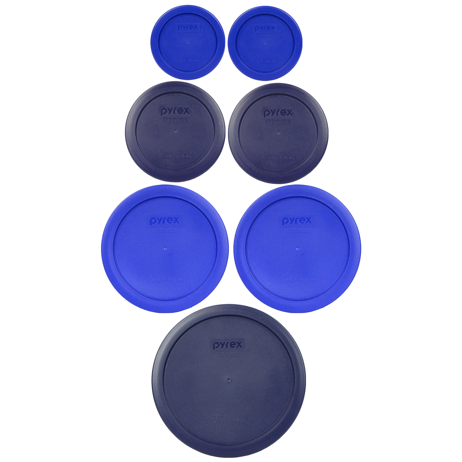 Pyrex 7202-PC 7200-PC 7201-PC 7402-PC Cobalt and Dark Blue 7 Piece Plastic Lids gallery