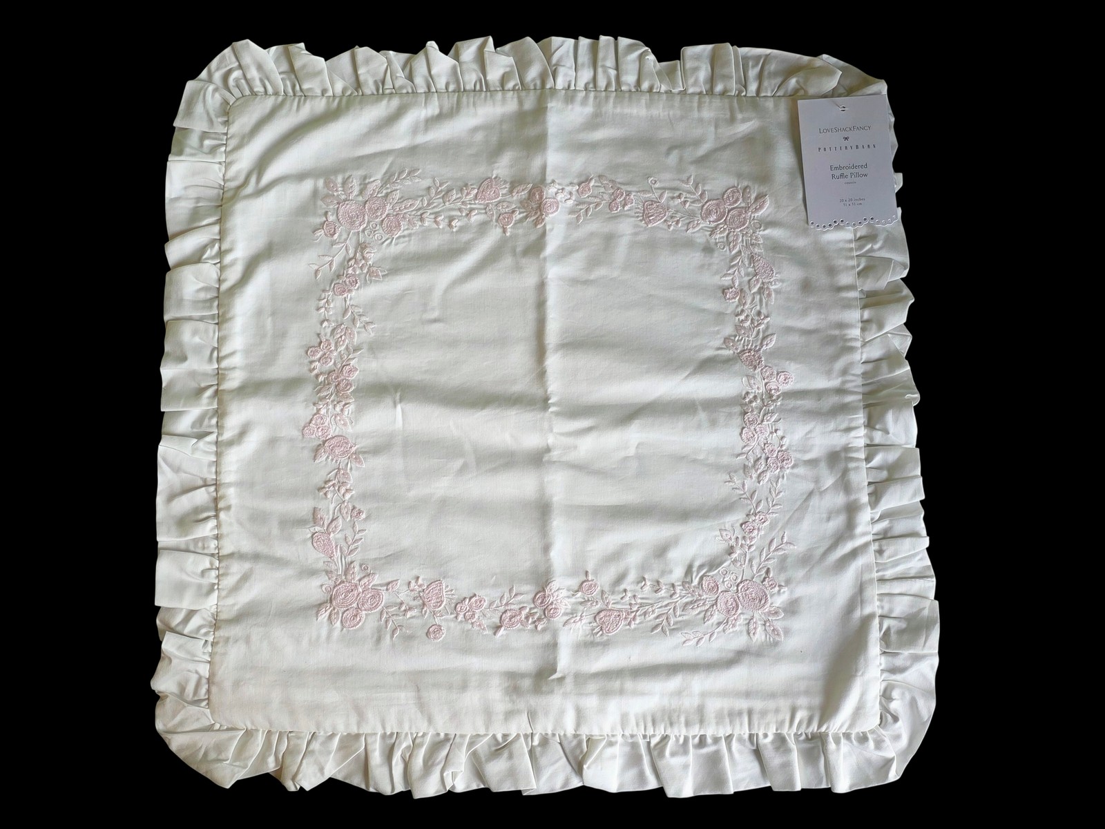 Pottery Barn LoveShackFancy Embroidered Ruffle Pillow Cover ~ 20" x 20" ~ NEW gallery