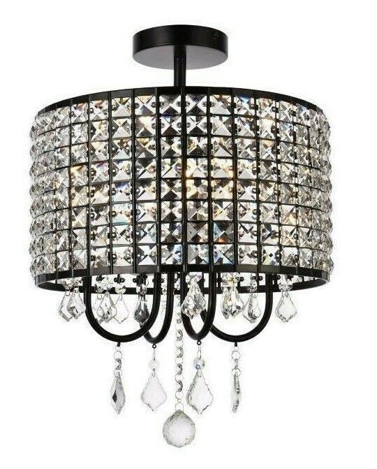 Flush Mount Round Crystal Shade 4 Light Dining Room Kitchen Bathroom Lighting gallery