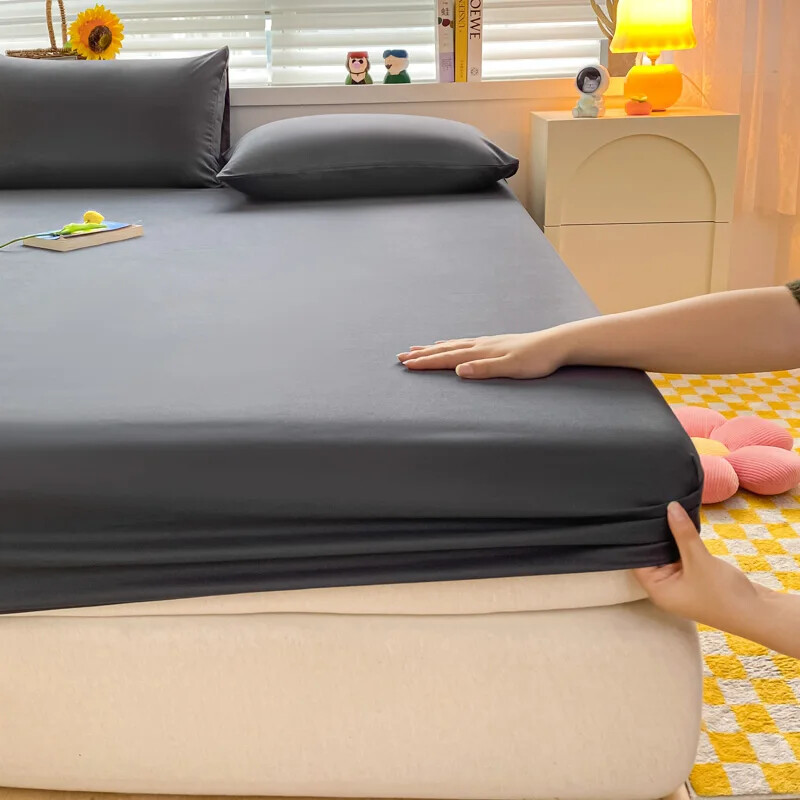 Soft Cotton Fitted Bed Sheet with Elastic Band Solid Color Mattress Cover for Si