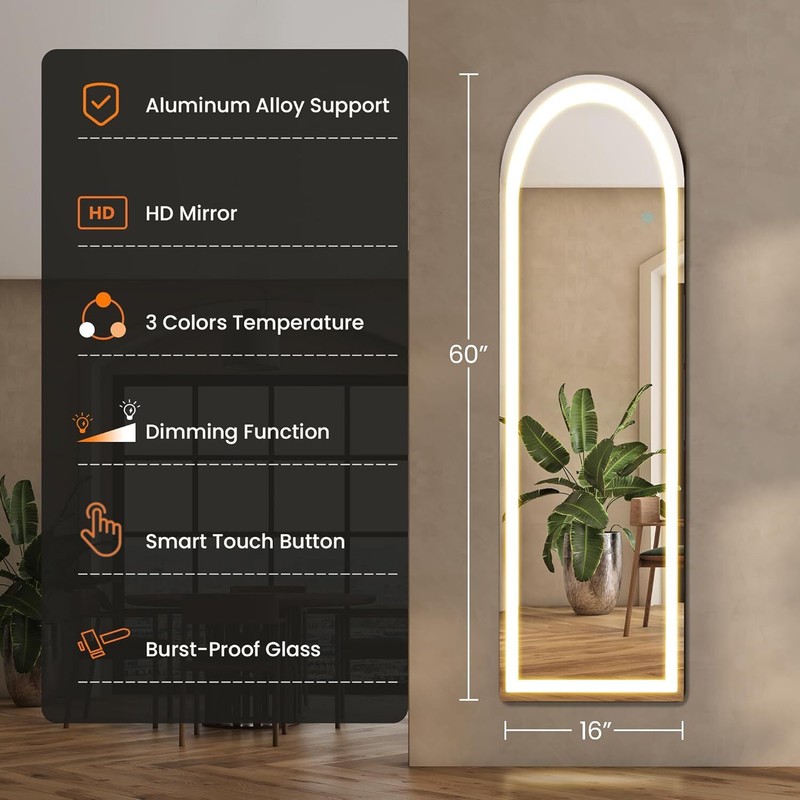 Mirror Full Length Standing Mirror LED Lights Full Body Floor Standing Mirrors gallery