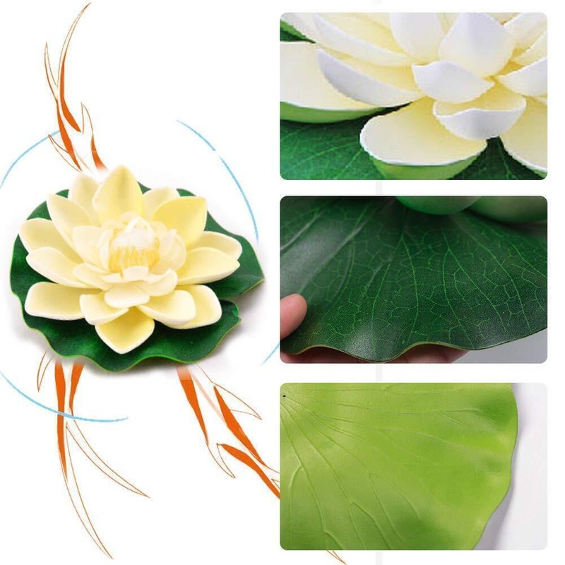 12Pcs 4inch Floating Foam Lotus Flowers Artificial Pond Plants with Lily Pads US gallery